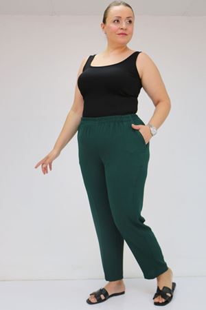 59015 Büyük Beden Borupaça Krep Pantolon - Zümrüt
