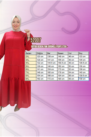 T-52007 Büyük Beden Kolu Pileli Ve Taş Detaylı  Keten Elbise - Bordo