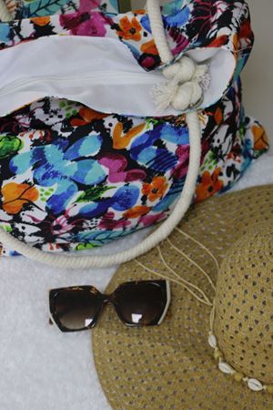 102 Büyük Plaj Çantası - Karışık Desen Mavi