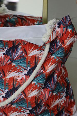 102 Büyük Plaj Çantası - Yaprak Desen Oranj