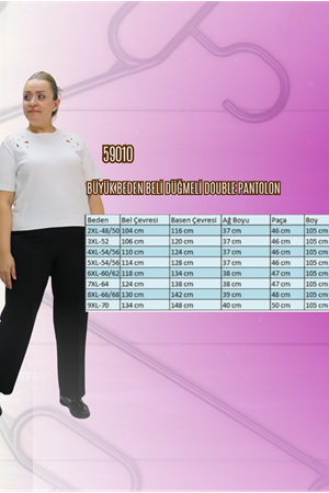 59010 Büyük Beden Beli Düğmeli Double Pantolon - Taba