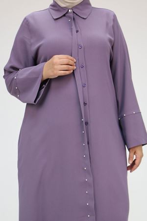 56012 Büyük Beden Kol Garnili Etamin Abaya Ferace - Lila