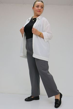 59010 Büyük Beden Beli Düğmeli Double Pantolon - Antrasit