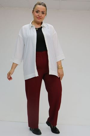 59010 Büyük Beden Beli Düğmeli Double Pantolon - Bordo