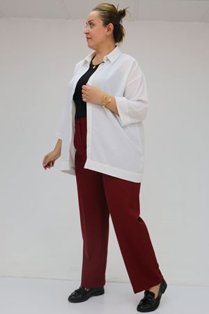 59010 Büyük Beden Beli Düğmeli Double Pantolon - Bordo
