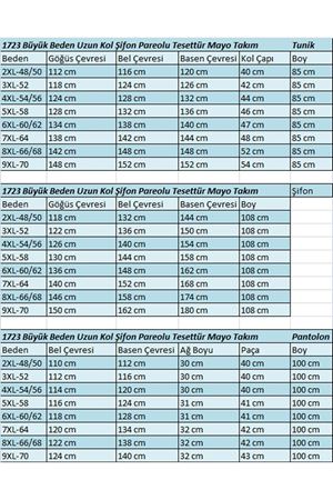 1723 Büyük Beden Uzun Kol Şifon Pareolu Tesettür Mayo Takım - Yaprak Desen Hardal