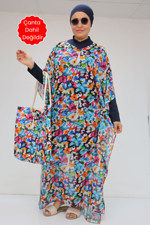 1719 Büyük Beden Pareo - Karışık Desen Mavi