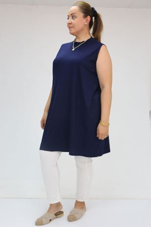 58501 Büyük Beden Hakim Yakalı Penye İçlik - Koyu Lacivert