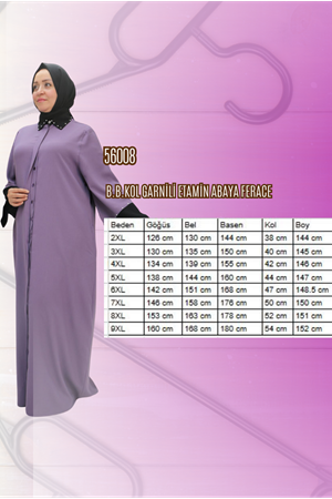 56008 Büyük Beden Kol Garnili Etamin Abaya Ferace - Siyah-Vizon