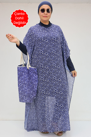 1719 Büyük Beden Pareo - Damla Desen Saks