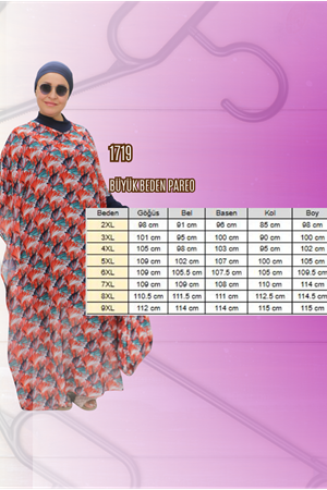 1719 Büyük Beden Pareo - Yaprak Desen Oranj