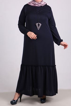 22006 Büyük Beden Fırfır Detaylı Mina Krep Elbise - Lacivert