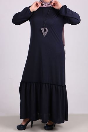 22006 Büyük Beden Fırfır Detaylı Mina Krep Elbise - Lacivert
