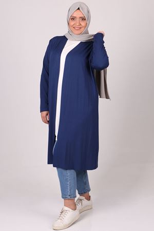 23009 Büyük Beden Penye Ceket - İndigo