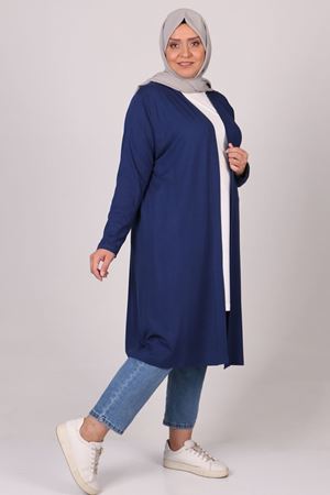 23009 Büyük Beden Penye Ceket - İndigo