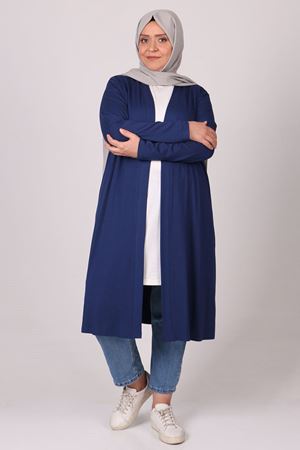 23009 Büyük Beden Penye Ceket - İndigo