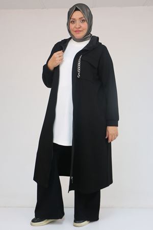 43036 Büyük Beden Zincir Kordonlu Modal Kap - Siyah