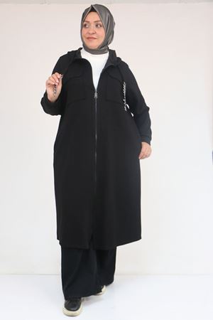 43036 Büyük Beden Zincir Kordonlu Modal Kap - Siyah