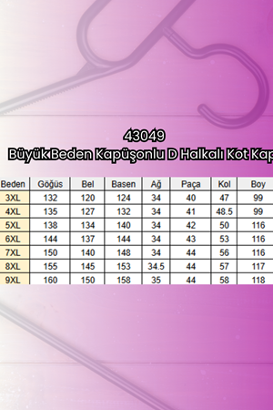 43049 Büyük Beden Kapüşonlu  D Halkalı Kot Kap - Gri