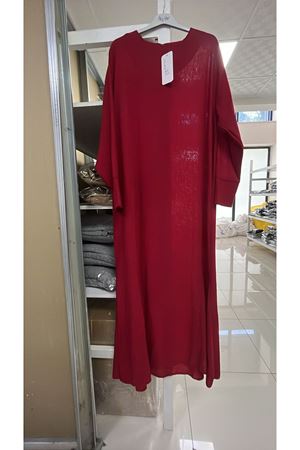 T-52003 Büyük Beden Kalın Manşetli Keten Elbise - Bordo