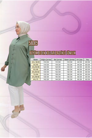 F-58085-3 Büyük Beden Kolları Lastikli Jesica Gömlek - İndigo