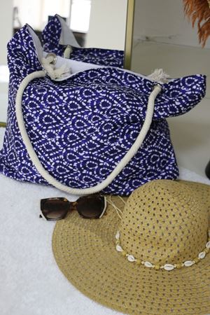 102 Büyük Plaj Çantası - Damla Desen Saks