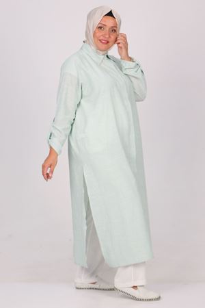 37034 Büyük Beden Cepli Keten Pantolonlu Takım -Benetton