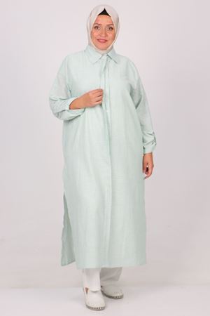 37034 Büyük Beden Cepli Keten Pantolonlu Takım -Benetton