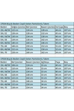 37034 Büyük Beden Cepli Keten Pantolonlu Takım -Benetton