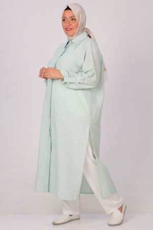 37034 Büyük Beden Cepli Keten Pantolonlu Takım -Benetton