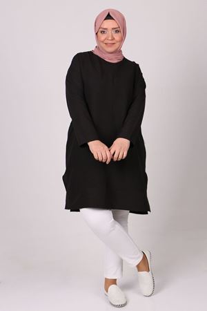 28052 Büyük Beden Mucize Tunik - Siyah