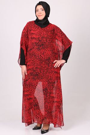 1719 Büyük Beden Pareo - Kırmızı Leopar