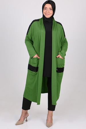 23012 Büyük Beden Pul Payetli Mina Ceket - Haki