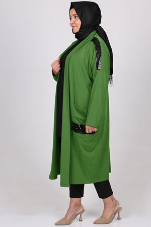 23012 Büyük Beden Pul Payetli Mina Ceket - Haki