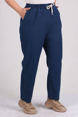 9154 Büyük Beden Beli Lastikli Dar Paça Kot Pantolon - Koyu Mavi