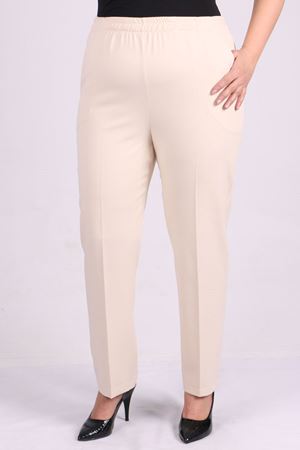 9025 Büyük Beden Beli Lastikli  Boru Paça Pantolon - Taş