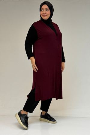 54017 Büyük Bedenkaplama Düğmeli Giy-Çık Penye Yelek - Bordo