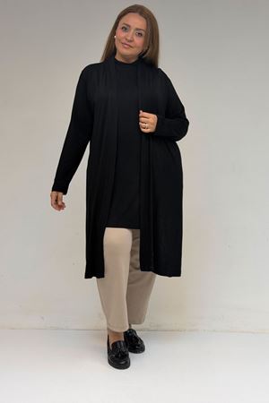 58501 Büyük Beden Hakim Yakalı Penye İçlik - Siyah