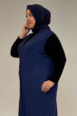 54017 Büyük Bedenkaplama Düğmeli Giy-Çık Penye Yelek - İndigo