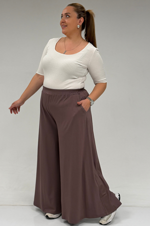 49003 Büyük Beden Beli Lastikli Penye Etek Pantolon - Vizon