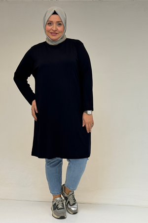 38501 Büyük Beden Basic Penye Tunik - Lacivert