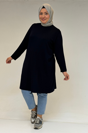 38501 Büyük Beden Basic Penye Tunik - Lacivert