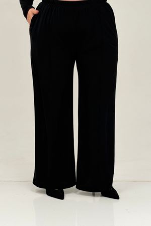 67033 Büyük Beden  Etek Ucu Parçalı Sandy Pantolonlu Takım - Siyah