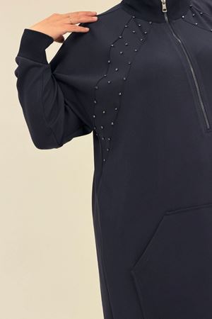 47088 Büyük Beden Omzu Taş Detaylı Pantolonlu Takım - Lacivert