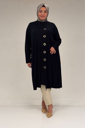 67032 Büyük Beden Kuşgözü Detaylı Penye İkili Takım - Lacivert