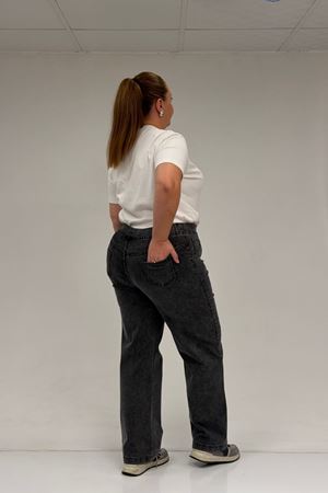 59036 Büyük Beden Beli Lastikli Cep Görünümlü Kot Pantolon - Siyah