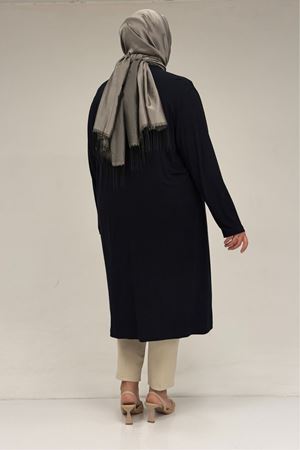 67032 Büyük Beden Kuşgözü Detaylı Penye İkili Takım - Lacivert