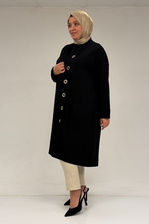 67032 Büyük Beden Kuşgözü Detaylı Penye İkili Takım - Siyah