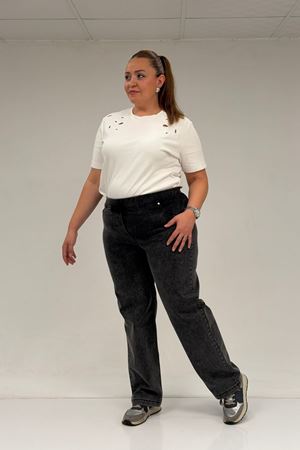 59036 Büyük Beden Beli Lastikli Cep Görünümlü Kot Pantolon - Siyah