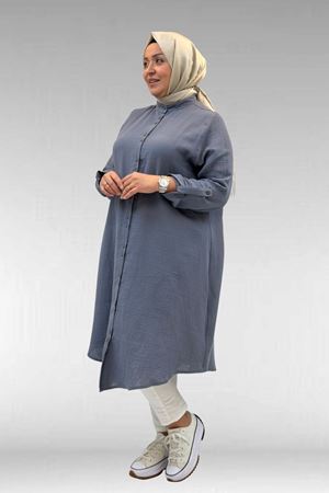 58092 Büyük Beden Çift Düğme Detaylı Müslin Gömlek - Antrasit